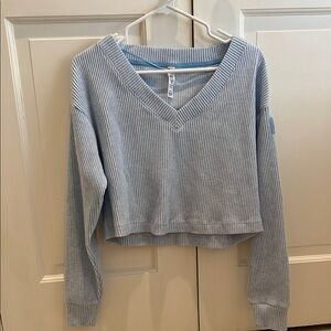 Light Blue Ribbed Alo V-Neck Sweater